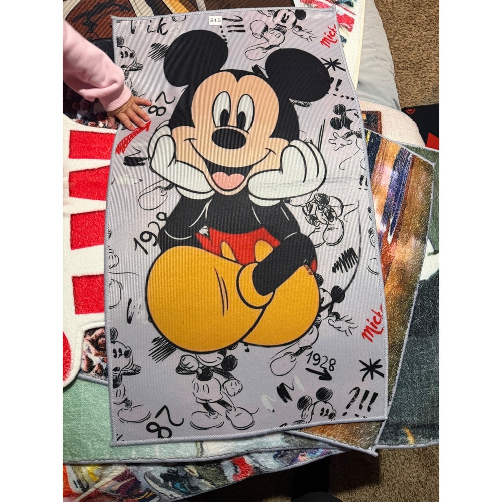 Disney Mickey Mouse Accent Rug Gray 1928 Sketch Collage Nursery Playroom Decor - Picture 1 of 1